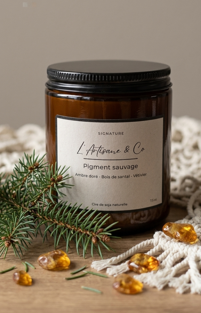 BOUGIE PIGMENT SAUVAGE | Ambre doré, Bois de Santal & Vétivier